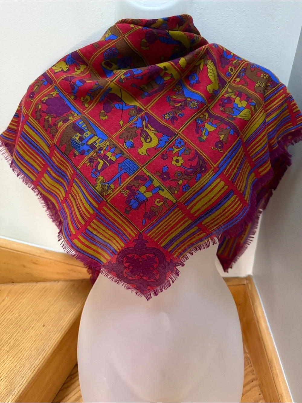 VTG  Lanvin Paris Authentic Cashmere Silk Tapestry Storyboard Scarf. Rare find